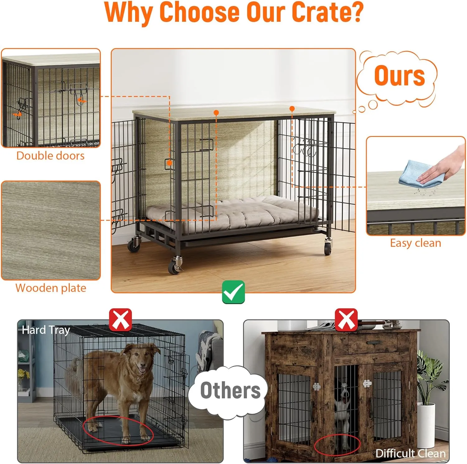 2024 New Dog Crate Furniture, 32.5" Medium-Sized Dog Crate with Dual Access, Interior Style Boost, Seamless Cleaning, Robust & Mobile Design for The Modern Pet, Rustic Gray