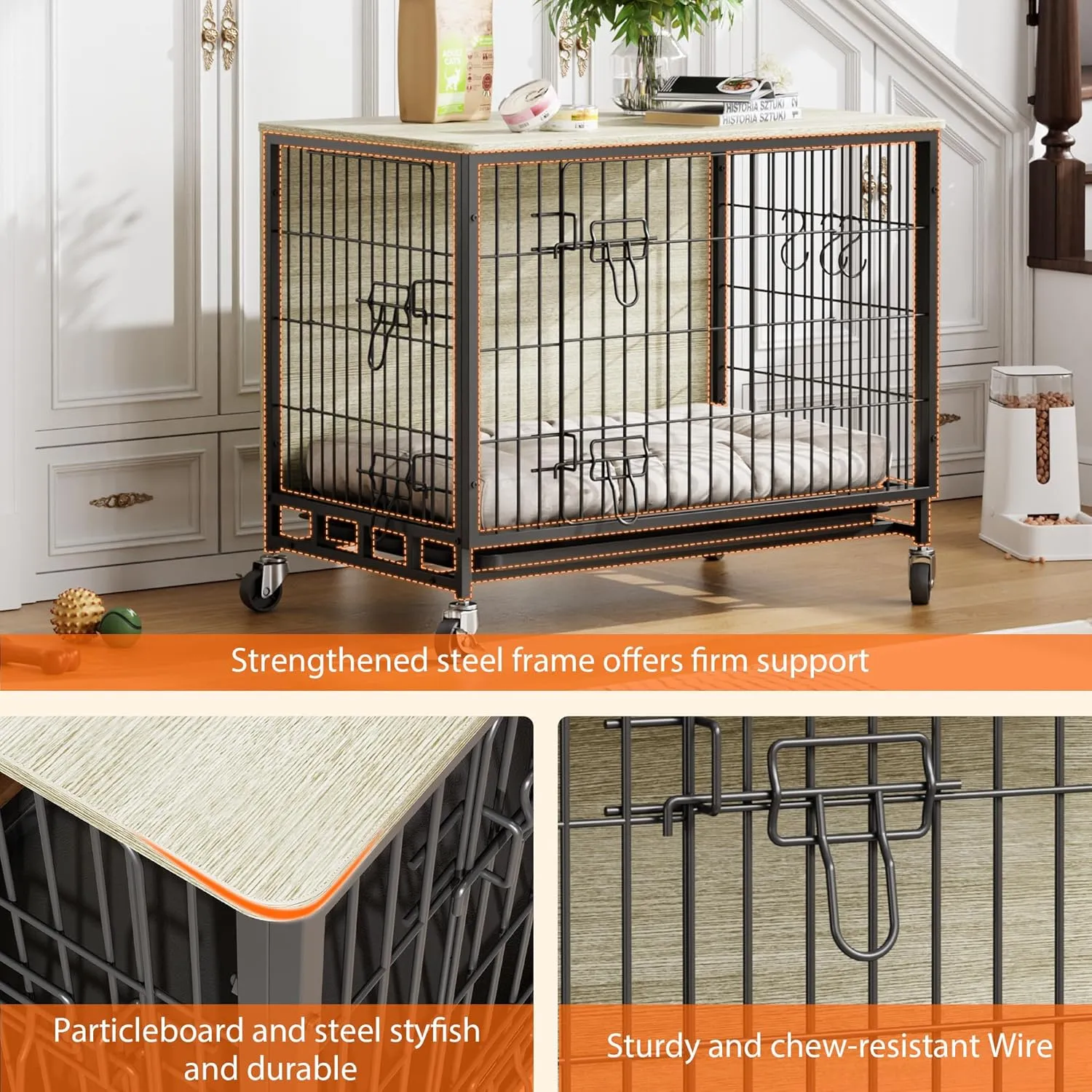 2024 New Dog Crate Furniture, 32.5" Medium-Sized Dog Crate with Dual Access, Interior Style Boost, Seamless Cleaning, Robust & Mobile Design for The Modern Pet, Rustic Gray