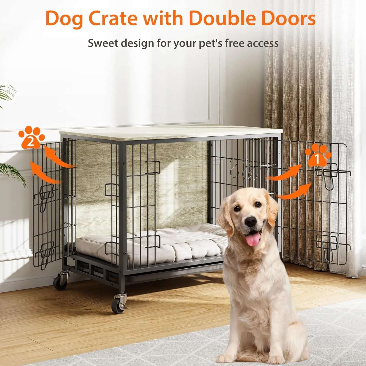 2024 New Dog Crate Furniture, 32.5" Medium-Sized Dog Crate with Dual Access, Interior Style Boost, Seamless Cleaning, Robust & Mobile Design for The Modern Pet, Rustic Gray