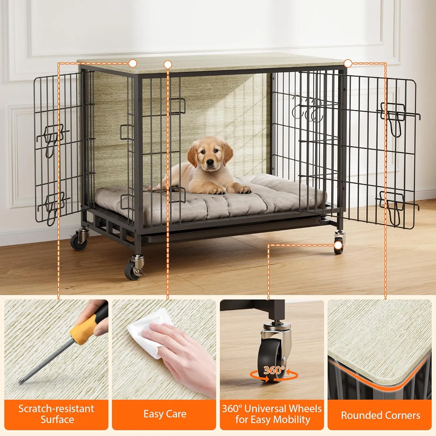 2024 New Dog Crate Furniture, 32.5" Medium-Sized Dog Crate with Dual Access, Interior Style Boost, Seamless Cleaning, Robust & Mobile Design for The Modern Pet, Rustic Gray