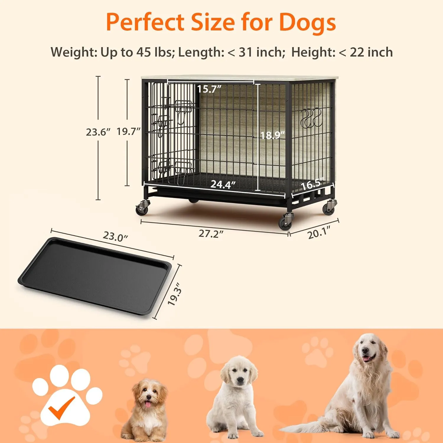 2024 New Dog Crate Furniture, 32.5" Medium-Sized Dog Crate with Dual Access, Interior Style Boost, Seamless Cleaning, Robust & Mobile Design for The Modern Pet, Rustic Gray