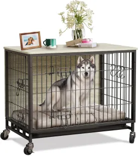 2024 New Dog Crate Furniture, 32.5" Medium-Sized Dog Crate with Dual Access, Interior Style Boost, Seamless Cleaning, Robust & Mobile Design for The Modern Pet, Rustic Gray
