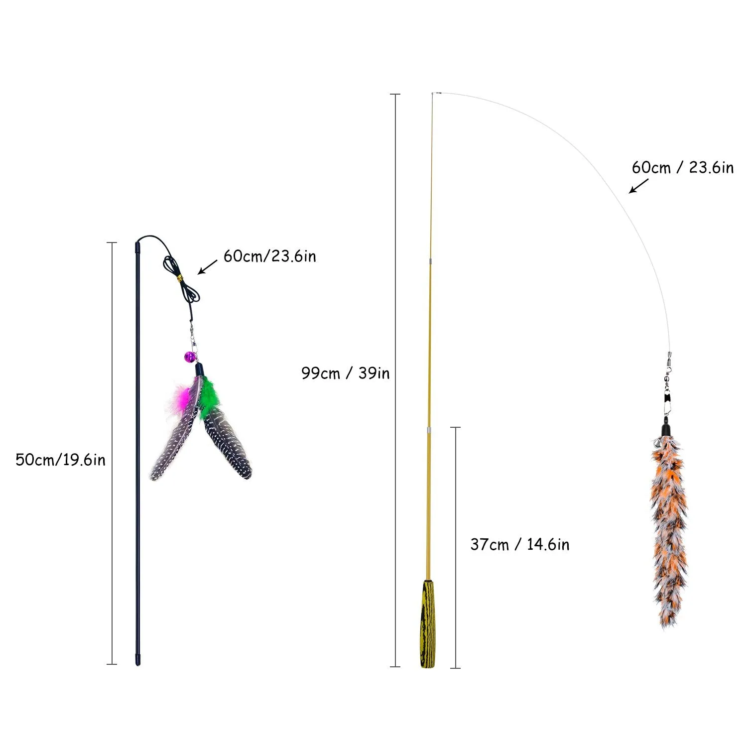 2PCS Cat Teaser Wand Creative Retractable Cat Teaser Toy With 9 Feather Refill Pet Interactive Toy Supplies 2019 New Arrive