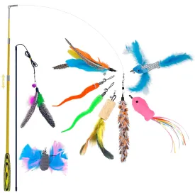 2PCS Cat Teaser Wand Creative Retractable Cat Teaser Toy With 9 Feather Refill Pet Interactive Toy Supplies 2019 New Arrive