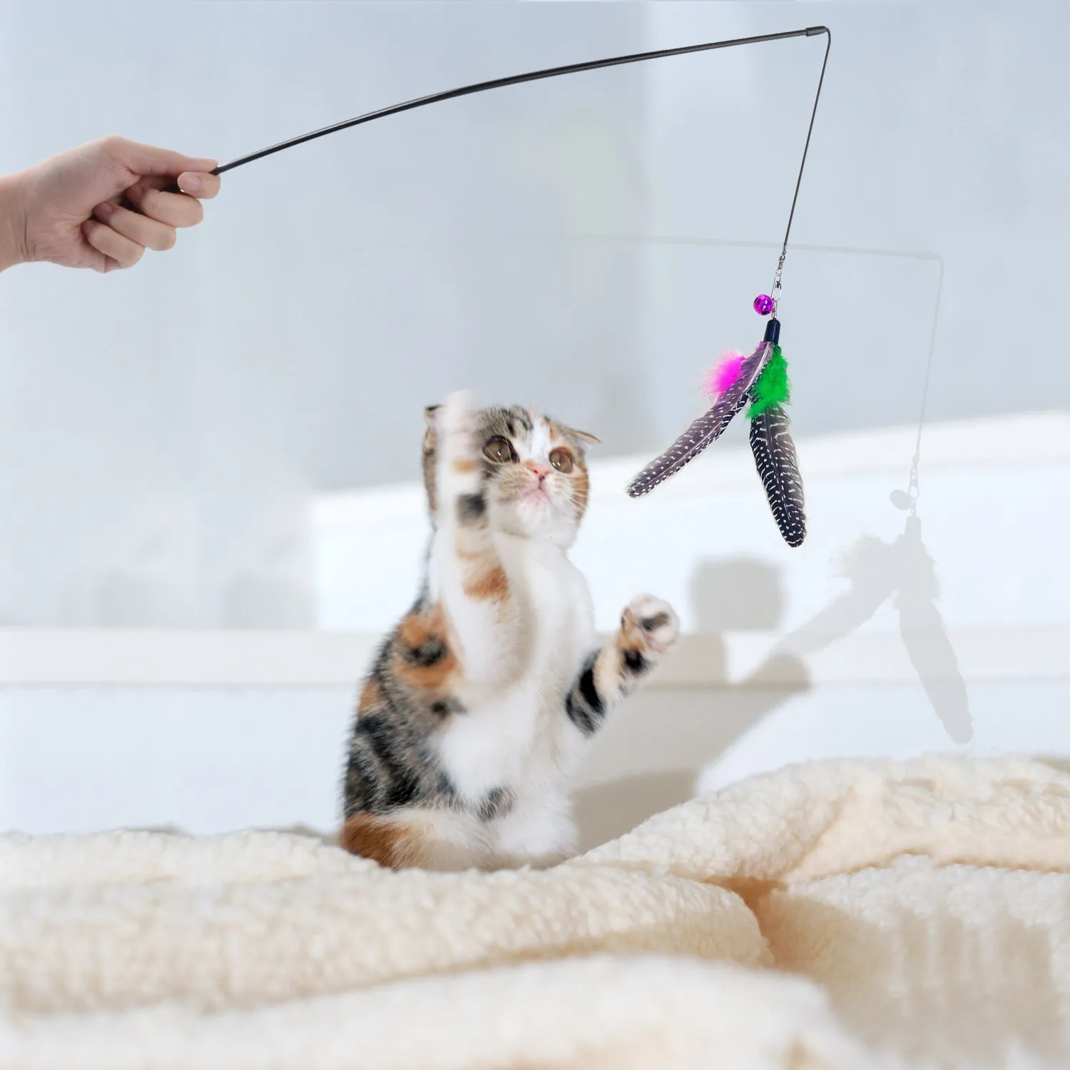 2PCS Cat Teaser Wand Creative Retractable Cat Teaser Toy With 9 Feather Refill Pet Interactive Toy Supplies 2019 New Arrive