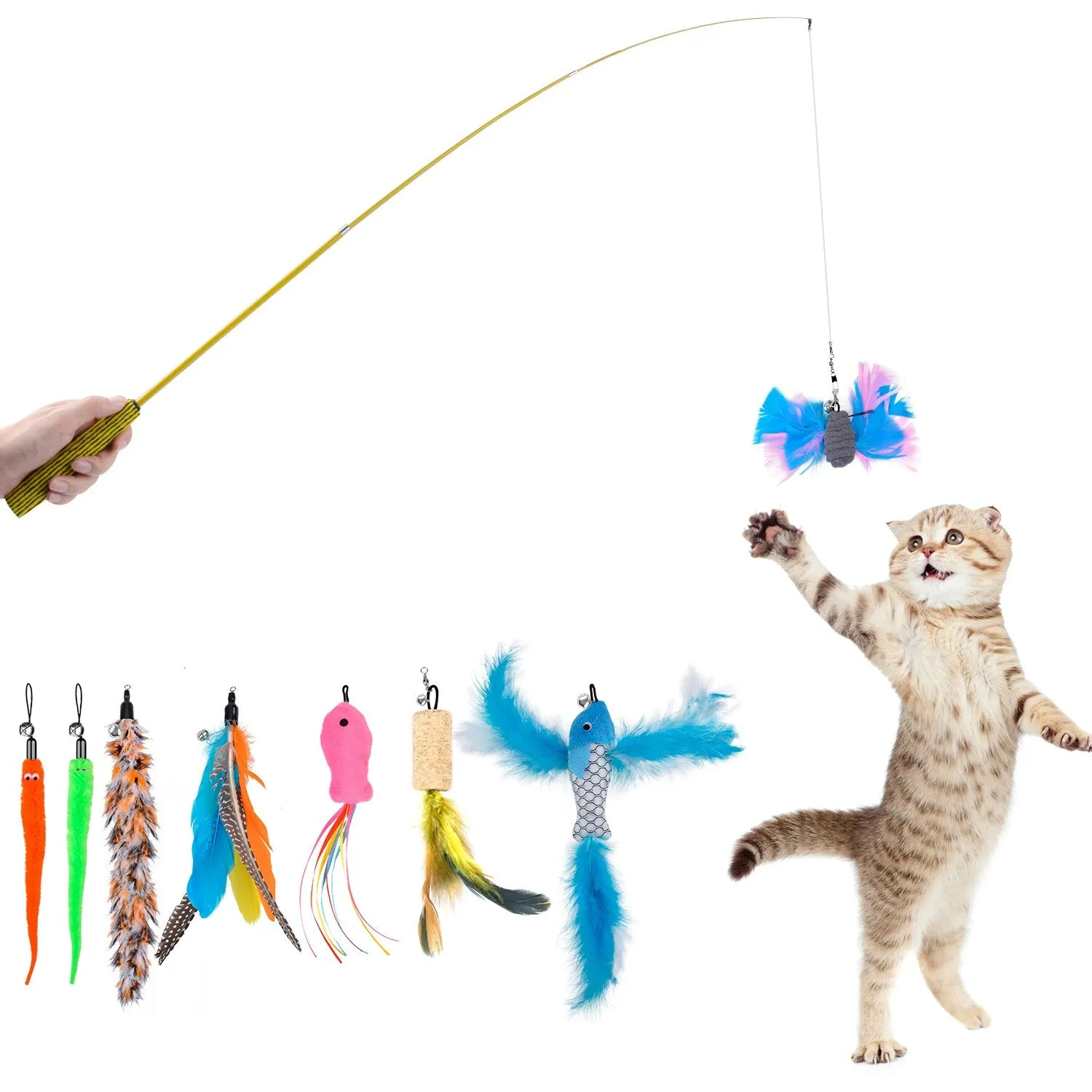 2PCS Cat Teaser Wand Creative Retractable Cat Teaser Toy With 9 Feather Refill Pet Interactive Toy Supplies 2019 New Arrive