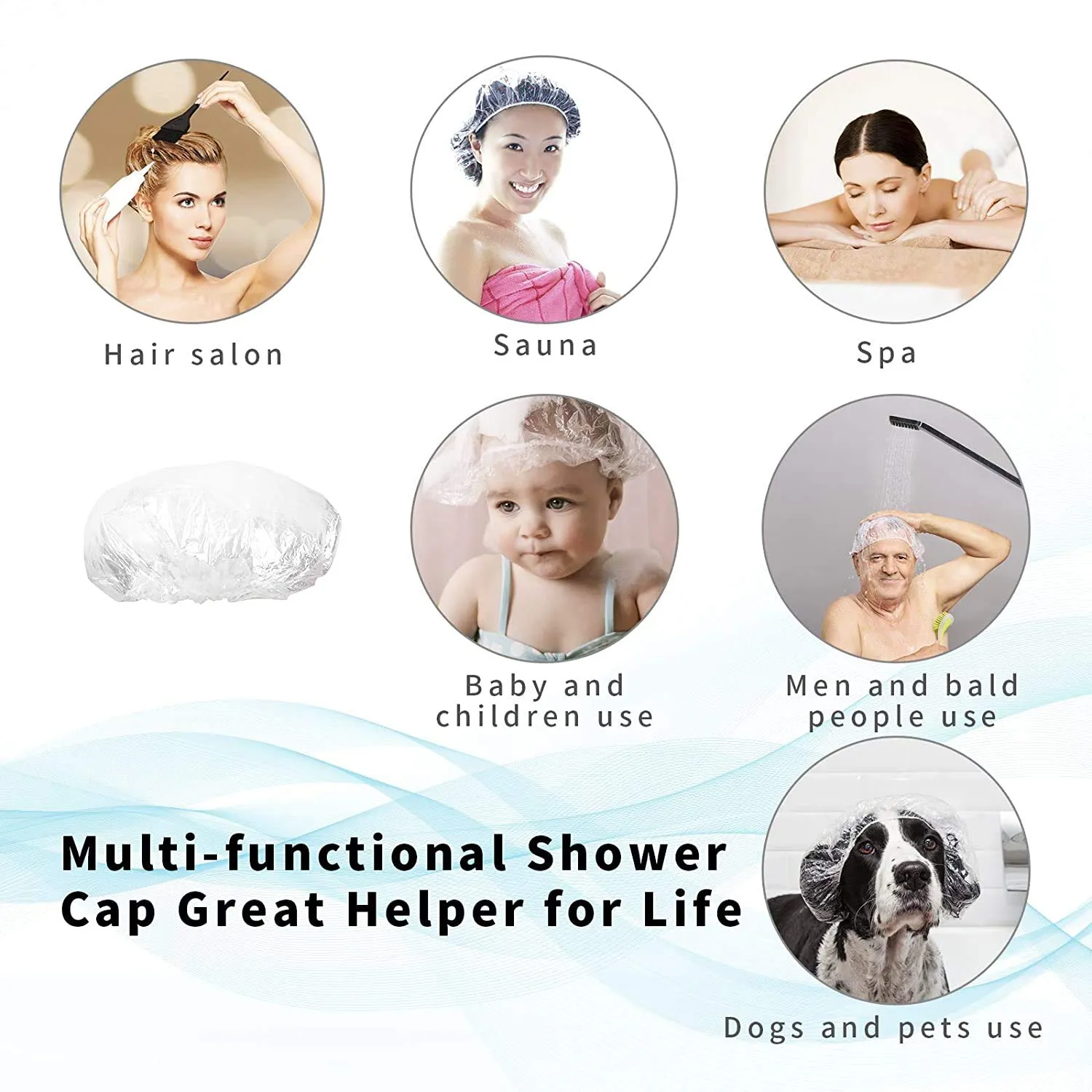 30pcs Disposable Shower Caps-Multi-Purpose Thickening Elastic Bath Cap Plastic Waterproof Clear Shower Cap Bath Shower Caps Women Spa,Men Hair Caps,Home Use,Hotel and Hair Salon, Travel.(Size 46CM) Medium 30PCS