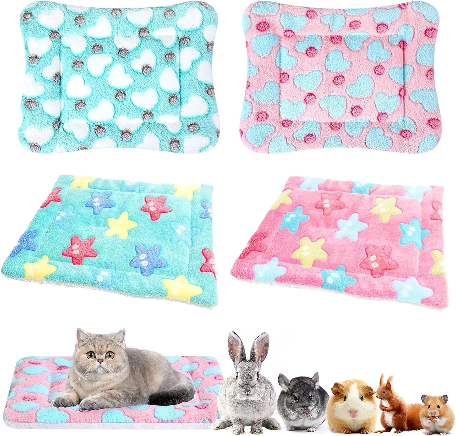 4 Pcs Guinea Pig Bedding Winter Guinea Pig Plush Small Animal Cage Liners Soft Dog Cat Bed Mat for Indoor Rabbit Hamster Squirrel Hedgehog Chinchilla Ferret(1113 inches)