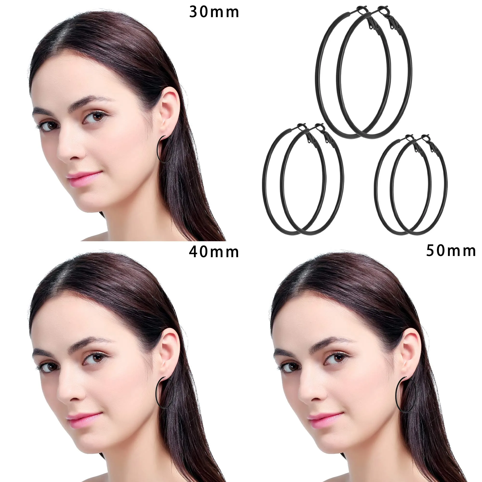 8 Pairs Stud Earrings Hoop Earrings Set for Women Girls, Gold Plated Silver Black Stainless Steel Hoops Women's Earrings Loop Earrings 3-6mm Studs Earrings Cubic Zirconia CZ Earrings 8Pairs Black Plated