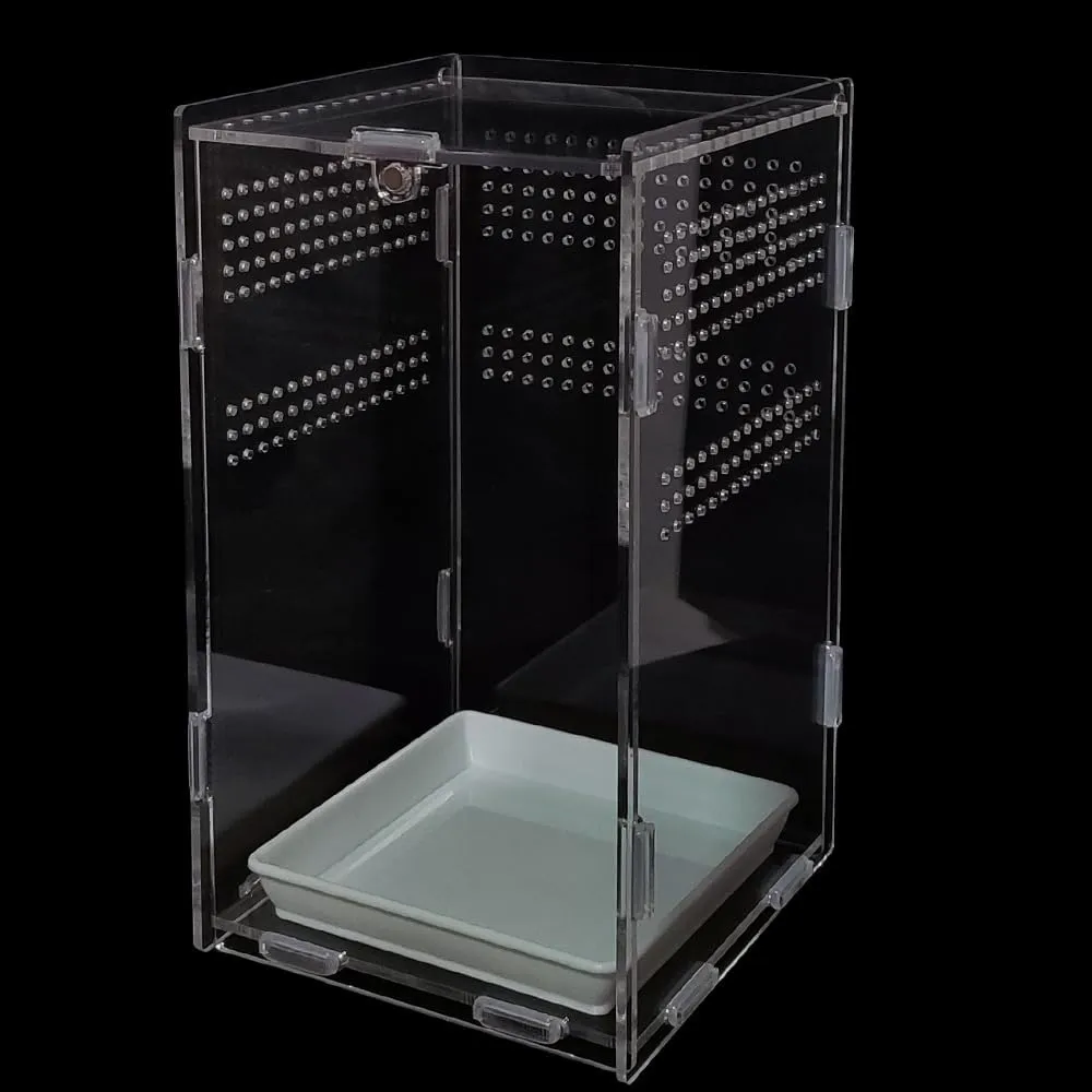 Acrylic Jumping Spider Enclosure,Reptile Enclosure,Bug Habitat, for Small Tree Dwelling Reptiles,Arboreal Tarantula Enclosure, Spider Terrarium Kit,Plastic Terrarium(4.7" X 4.7" X 8")