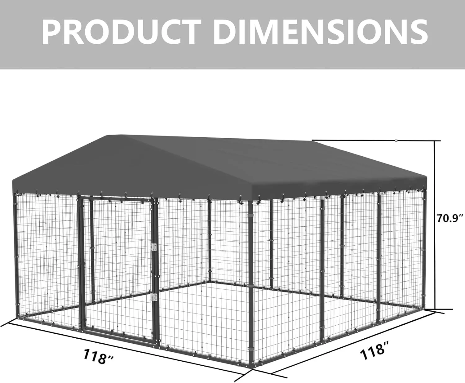 ALAULM 10'x10' Large Outdoor Dog Kennel with Waterproof Roof Cover, Heavy Duty Dog Enclosures w/Upgraded Metal Grid and Door Locks for Large Dogs