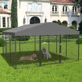 ALAULM 10'x10' Large Outdoor Dog Kennel with Waterproof Roof Cover, Heavy Duty Dog Enclosures w/Upgraded Metal Grid and Door Locks for Large Dogs
