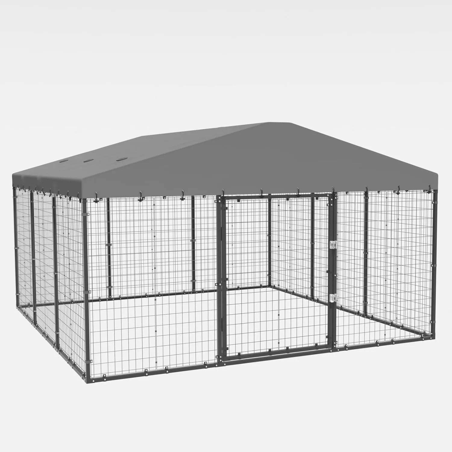 ALAULM 10'x10' Large Outdoor Dog Kennel with Waterproof Roof Cover, Heavy Duty Dog Enclosures w/Upgraded Metal Grid and Door Locks for Large Dogs