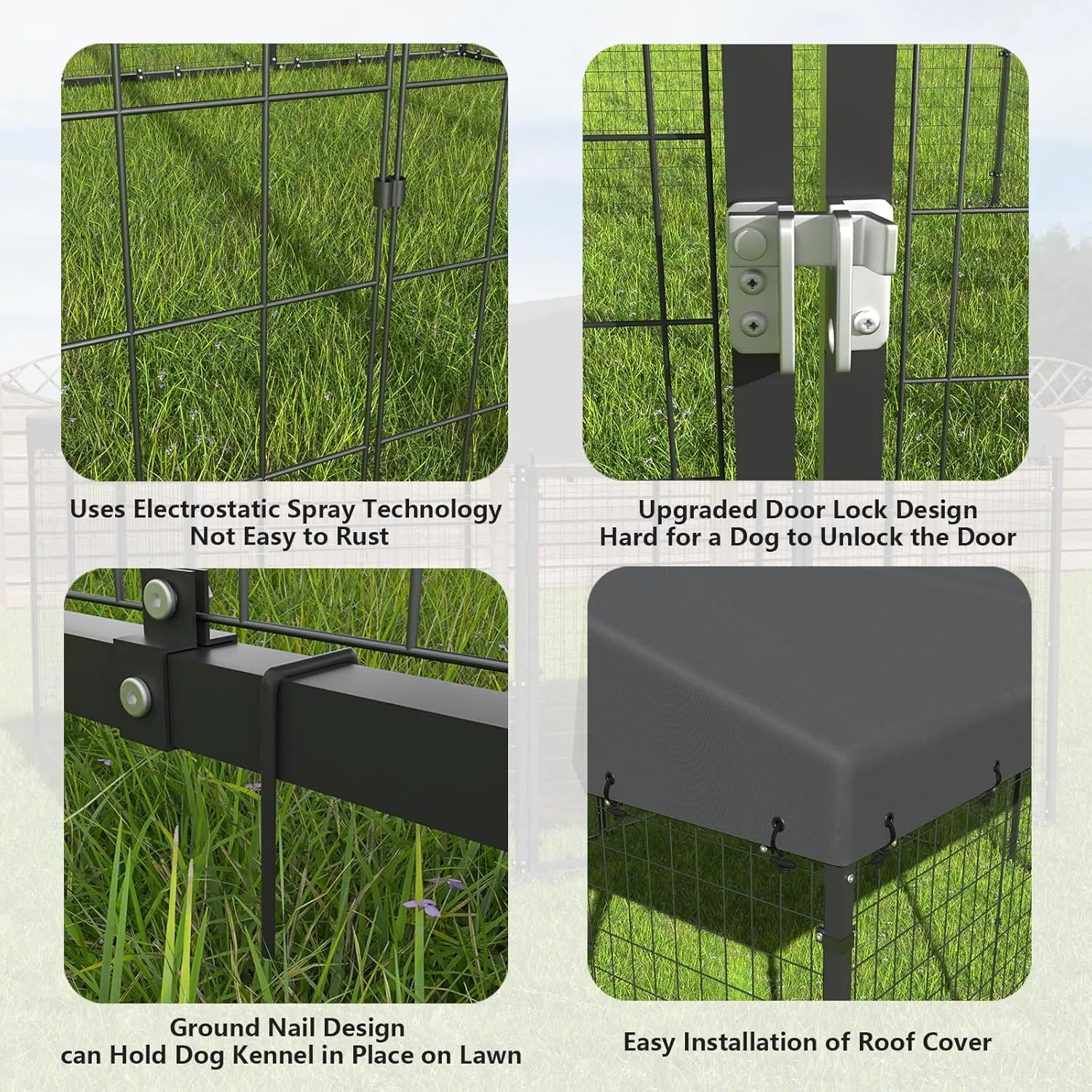 ALAULM 10'x10' Large Outdoor Dog Kennel with Waterproof Roof Cover, Heavy Duty Dog Enclosures w/Upgraded Metal Grid and Door Locks for Large Dogs