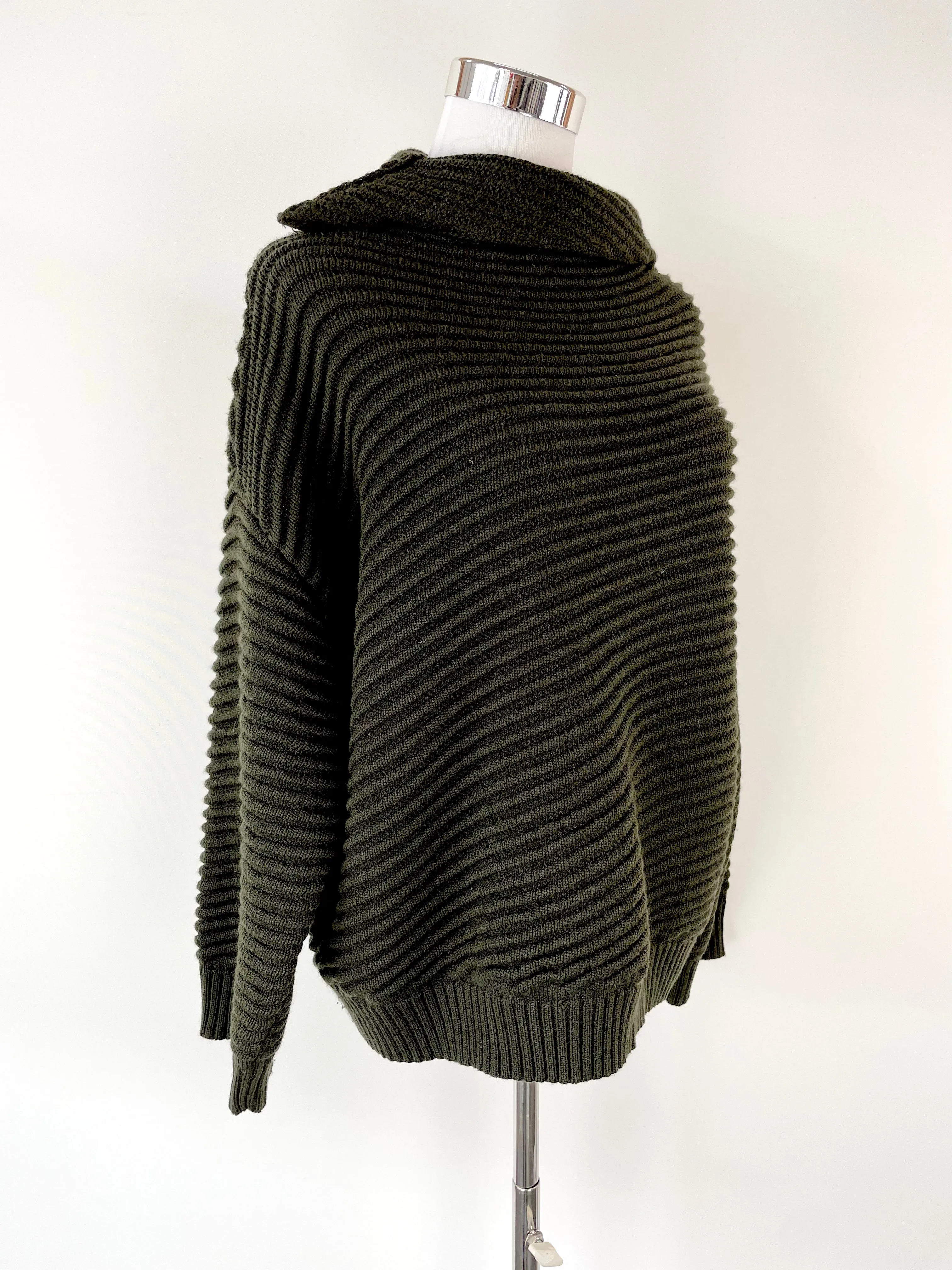 Alpha60 Dark Green Ribbed Knit Sweater - S