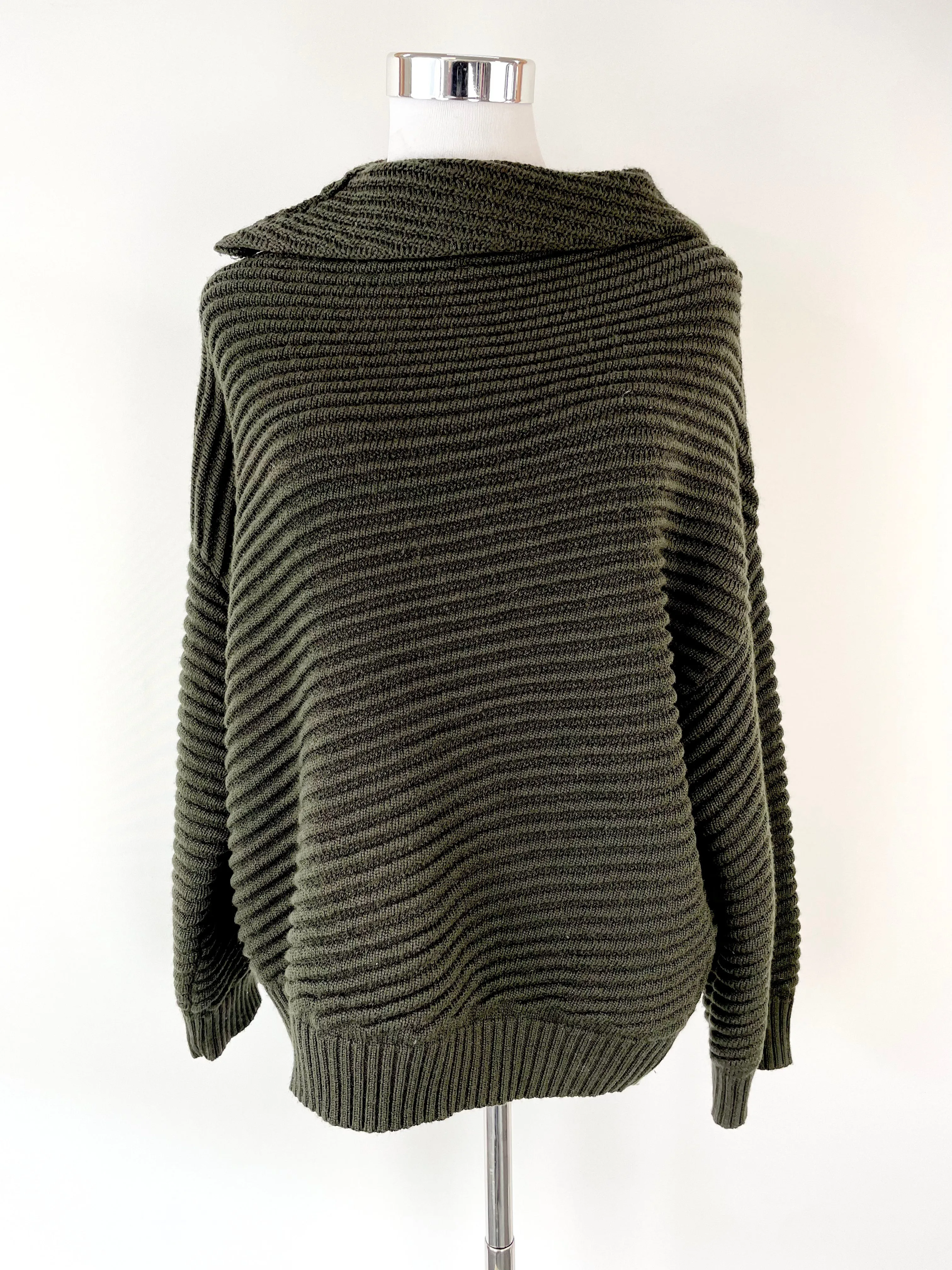 Alpha60 Dark Green Ribbed Knit Sweater - S