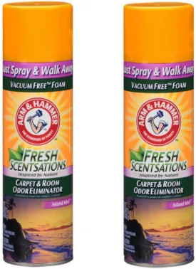 Arm & Hammer Fresh Scentsations Carpet & Room Odor Eliminator Spray, Island Mist, Vacuum-Free Foam, Just Spray and Walk Away, 15 oz (Pack of 2)