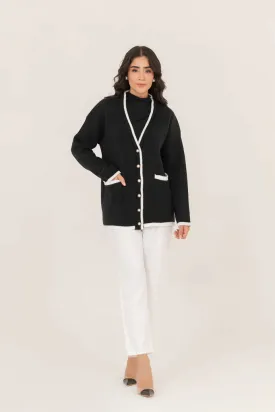 Autumn Winter '23 - Leyla Black And White Sweater Perl Button