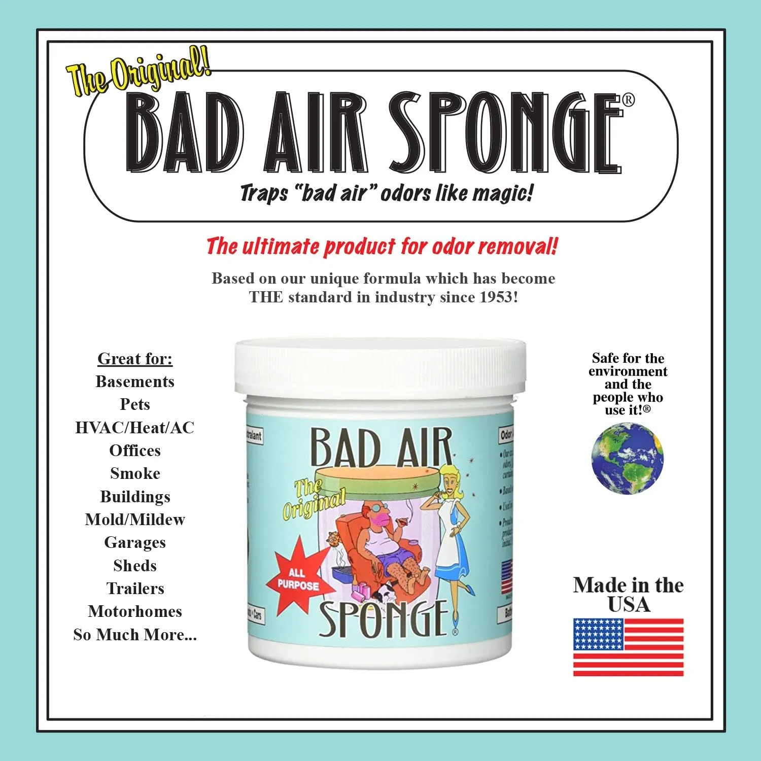 Bad Air Sponge neutralizes and absorbs odors 14oz, 14 Ounce (Pack of 5), clear 5 Count
