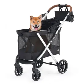 BEBEROAD X3 2 in 1 Pet Stroller for Medium or Two Small Dogs & Cats 4 Wheels Lightweight Foldable Carrier Dog Stroller with Waterproof Weather Cover Cup Holder,Storage Basket(Camel)