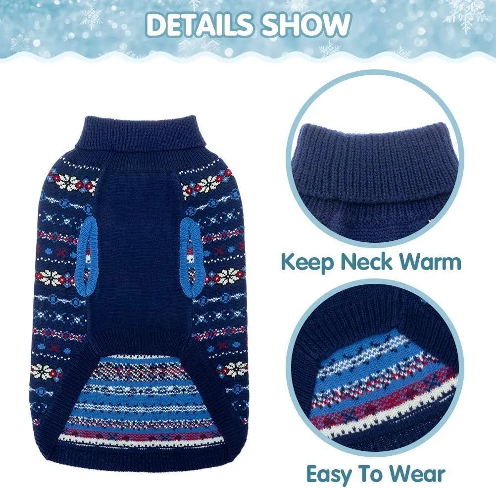 BINGPET Dog Sweater - Christmas Winter Warm Dog Clothes - Turtleneck Sweater for Small Medium Large Dogs - Classic Snowflake Doggy Knitwear Clothes