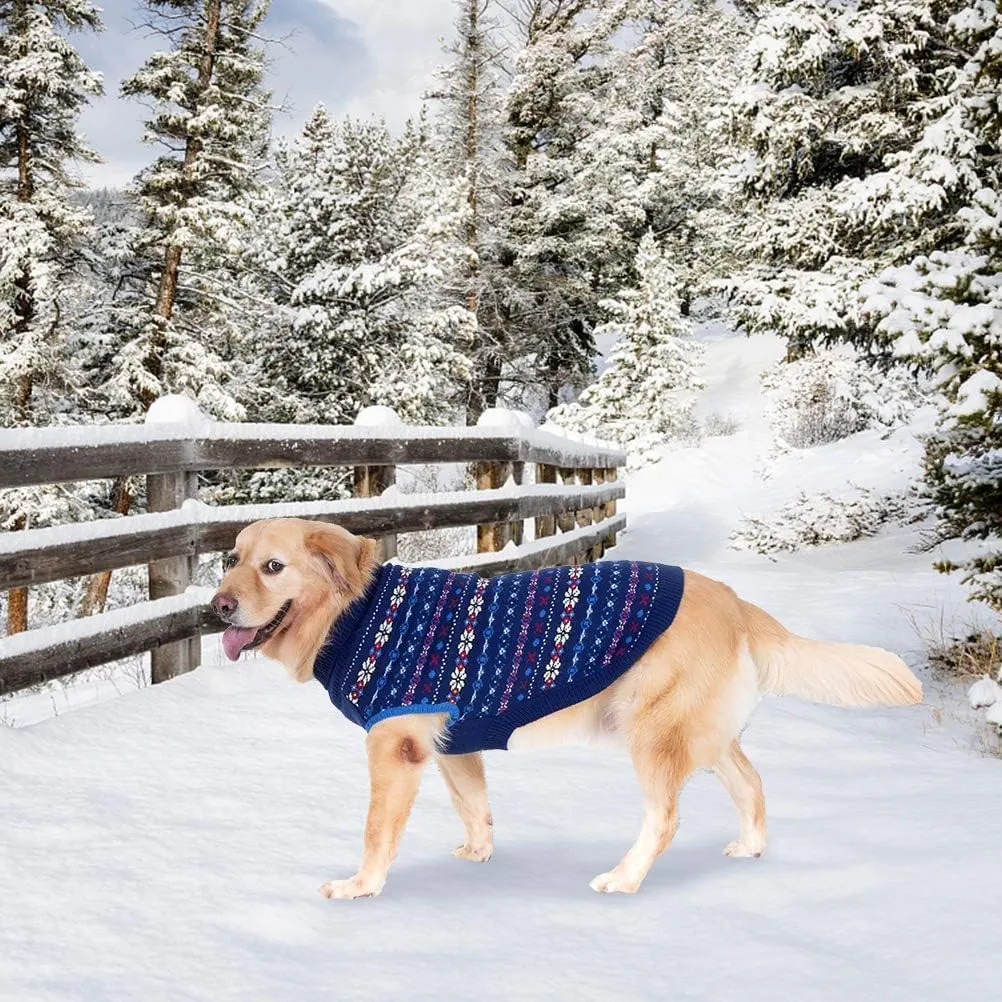BINGPET Dog Sweater - Christmas Winter Warm Dog Clothes - Turtleneck Sweater for Small Medium Large Dogs - Classic Snowflake Doggy Knitwear Clothes