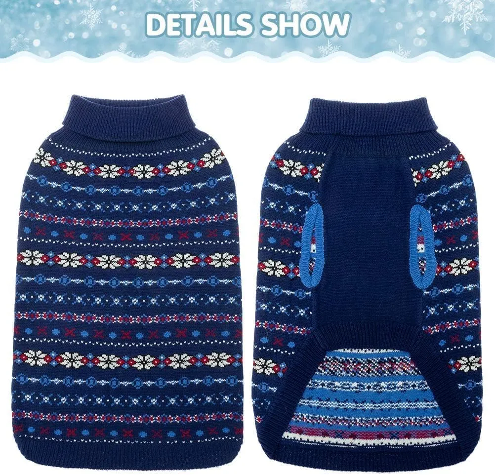 BINGPET Dog Sweater - Christmas Winter Warm Dog Clothes - Turtleneck Sweater for Small Medium Large Dogs - Classic Snowflake Doggy Knitwear Clothes
