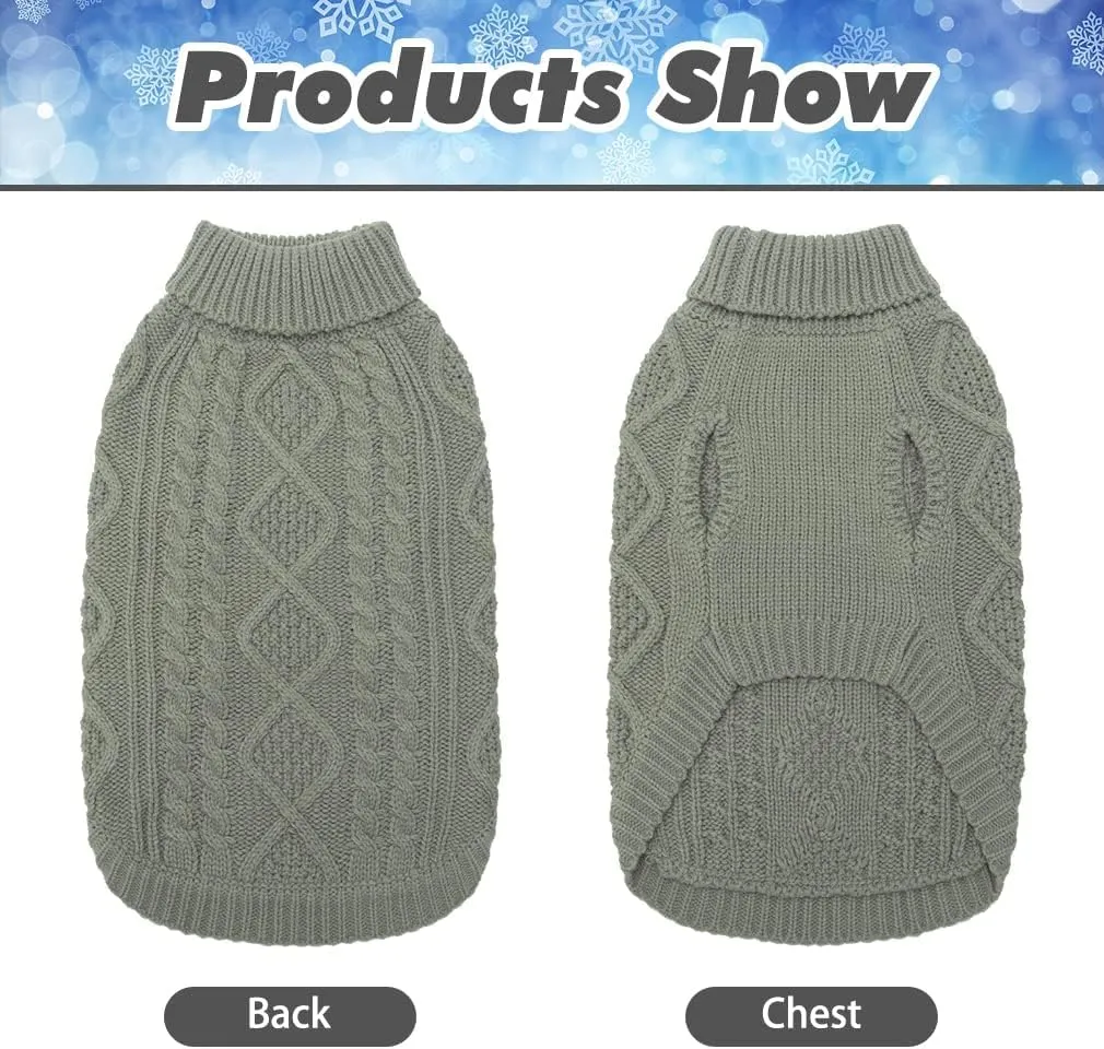 BINGPET Thermal Knitted Dog Sweater for Small Medium Large Dogs,Winter Dog Cat Coat Warm Sweartershirts Outfits,Classic Cable Knit Turtleneck Pullover Dog Jumper Coat Warm Sweartershirts