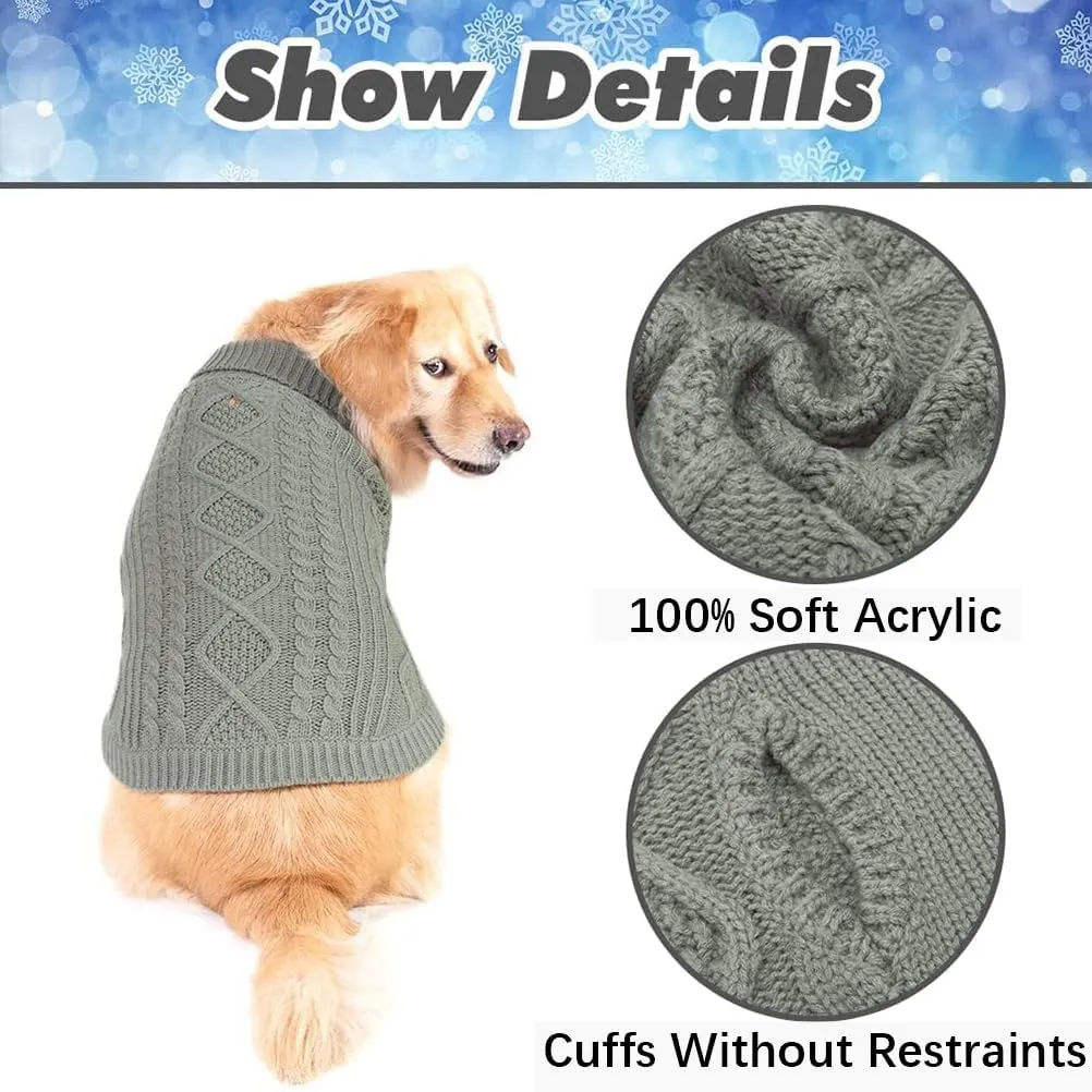BINGPET Thermal Knitted Dog Sweater for Small Medium Large Dogs,Winter Dog Cat Coat Warm Sweartershirts Outfits,Classic Cable Knit Turtleneck Pullover Dog Jumper Coat Warm Sweartershirts