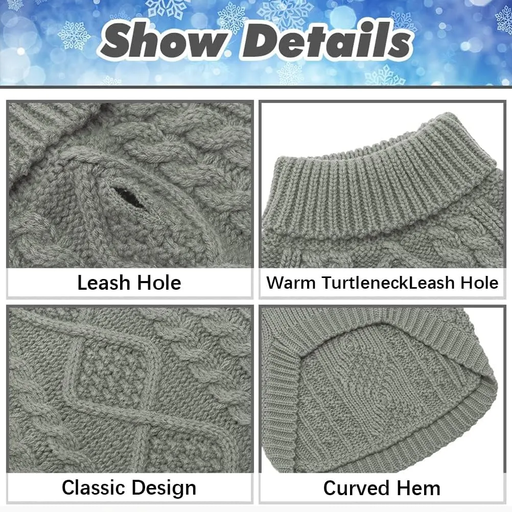 BINGPET Thermal Knitted Dog Sweater for Small Medium Large Dogs,Winter Dog Cat Coat Warm Sweartershirts Outfits,Classic Cable Knit Turtleneck Pullover Dog Jumper Coat Warm Sweartershirts
