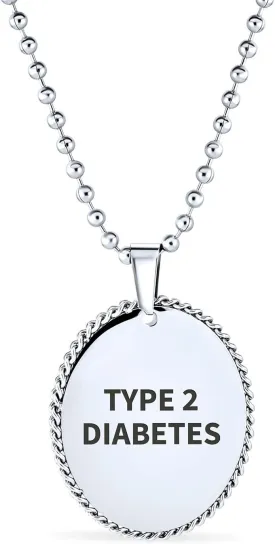 Bling Jewelry Personalize Customizable Medical Id Dog Oval Rope Edge Tag Pendant Engravable Necklace For Women Stainless Steel