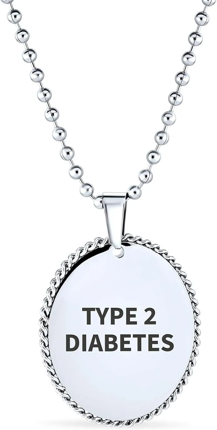 Bling Jewelry Personalize Customizable Medical Id Dog Oval Rope Edge Tag Pendant Engravable Necklace For Women Stainless Steel