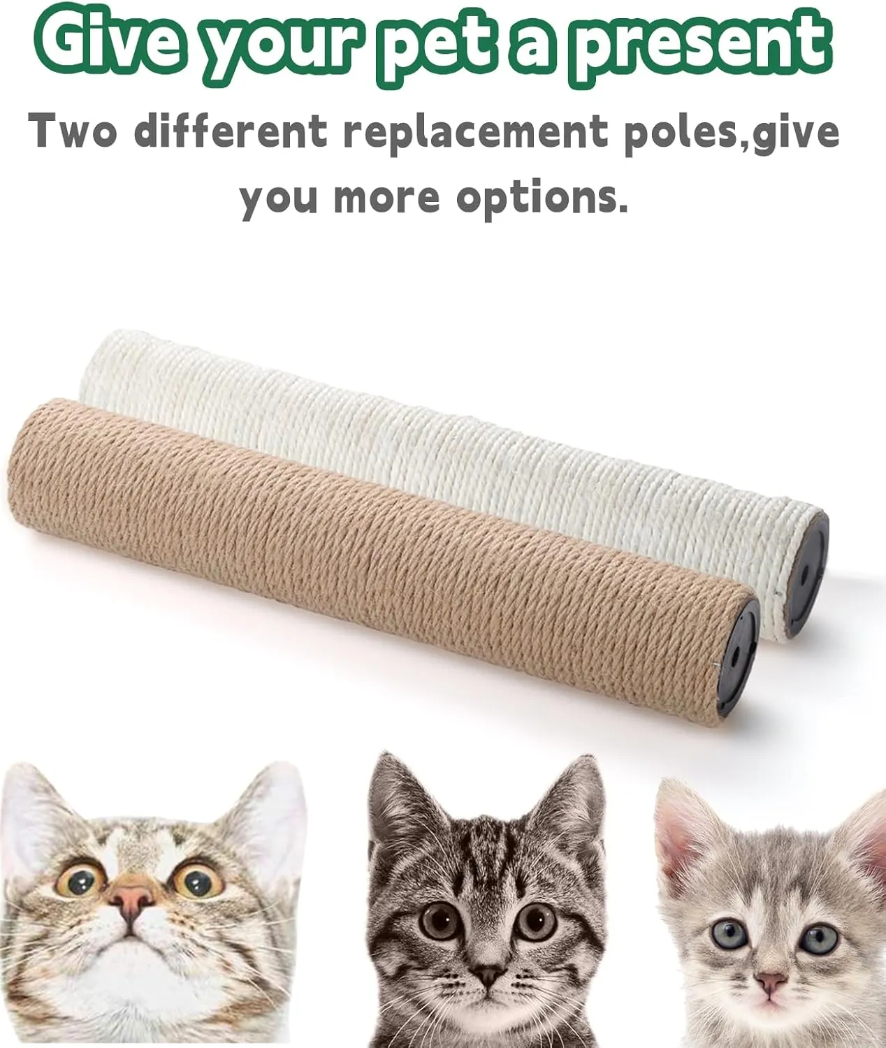 BNOSDM 2 Pcs M8 Cat Scratching Post Replacement Poles 11.8 x 2.75 in Cat Tree Tower Scratch Ropes Refill Sisal Pole Part for Refurbishment Hemp Grey