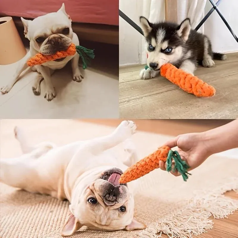 Carrot-Shaped Cotton Rope Chew Toy for Dogs and Cats