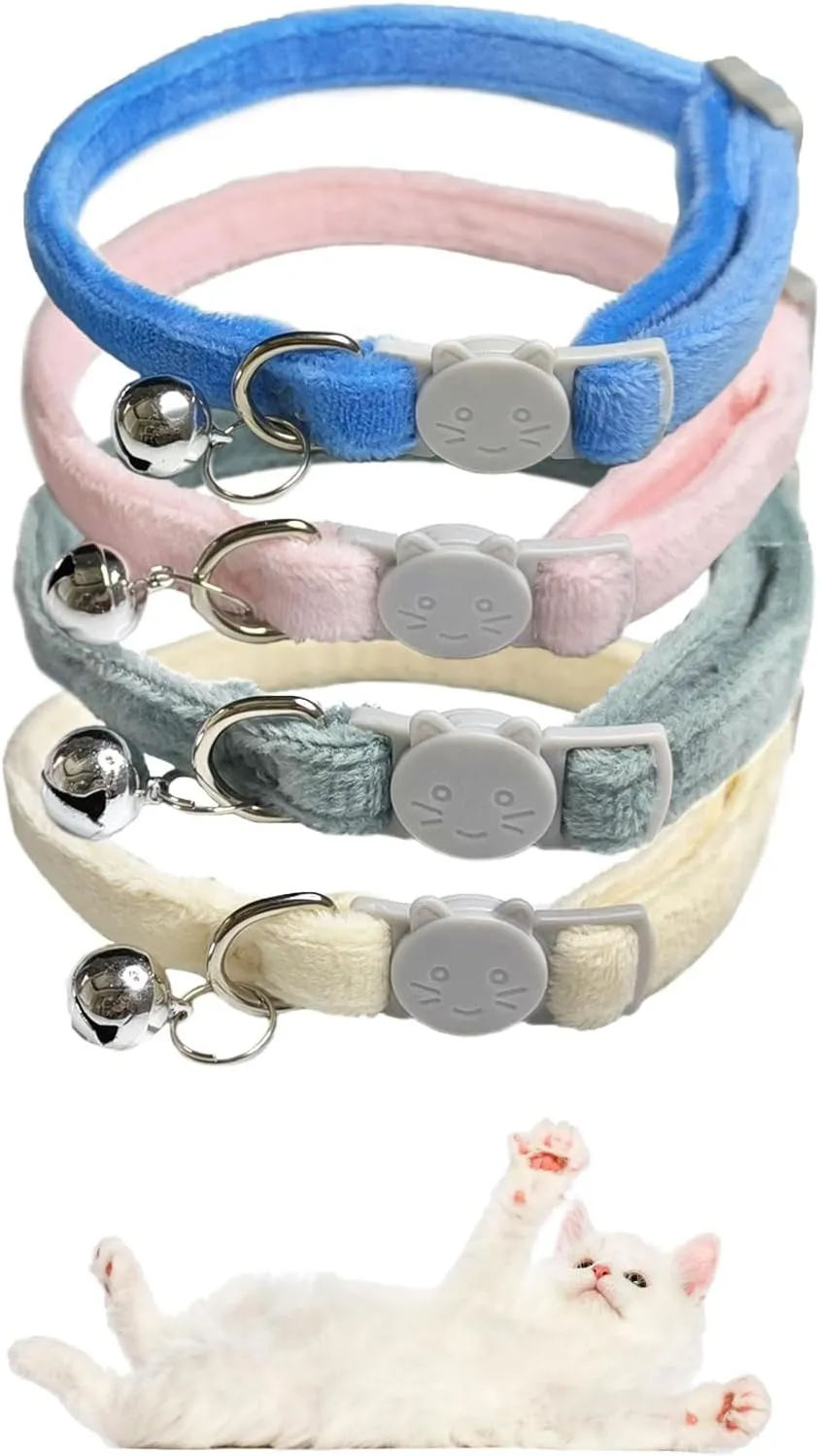 Cat Collar 4-Pack - Breakaway Cat Collar with Bells for Girl Cats and Boy Cats,Adjustable 8.7"-11.4" Kitten Collar (Plush Collar)