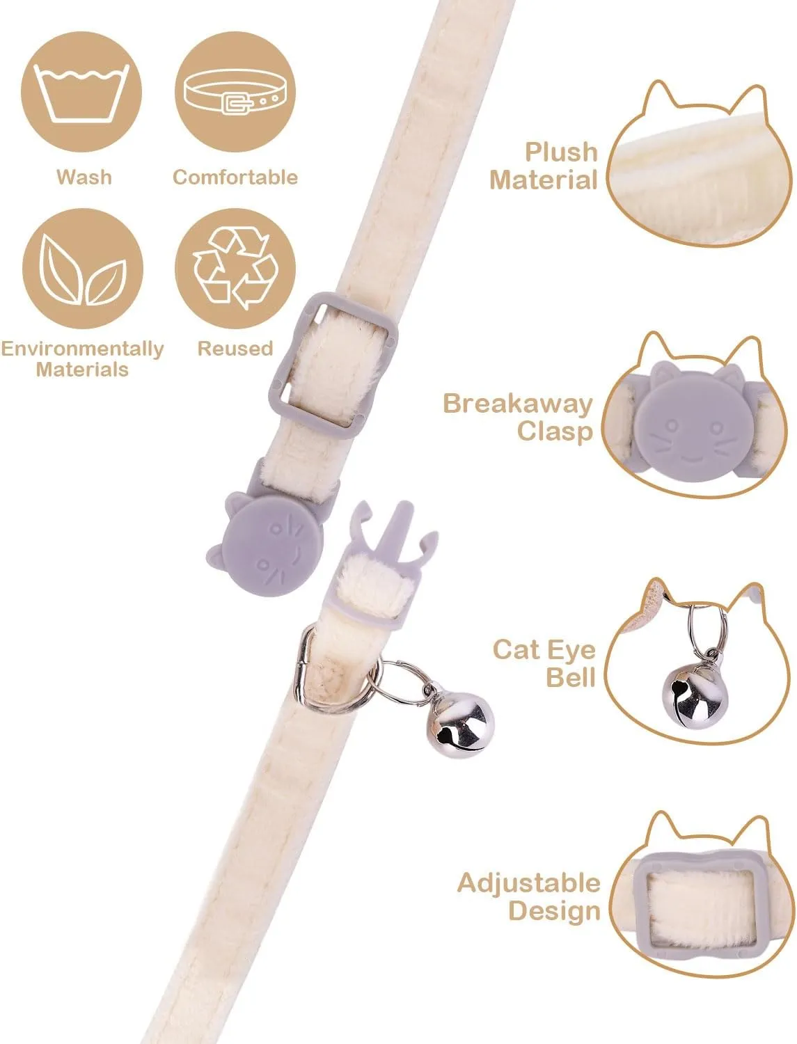 Cat Collar 4-Pack - Breakaway Cat Collar with Bells for Girl Cats and Boy Cats,Adjustable 8.7"-11.4" Kitten Collar (Plush Collar)