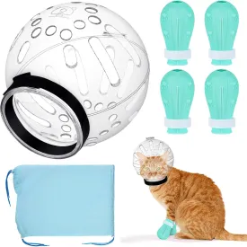 Cat Helmet for Grooming - Adjustable Hood Bubble Helmet with Boots Paw Covers and Bath Bag for Cat Dog Pet Bathing Shaving
