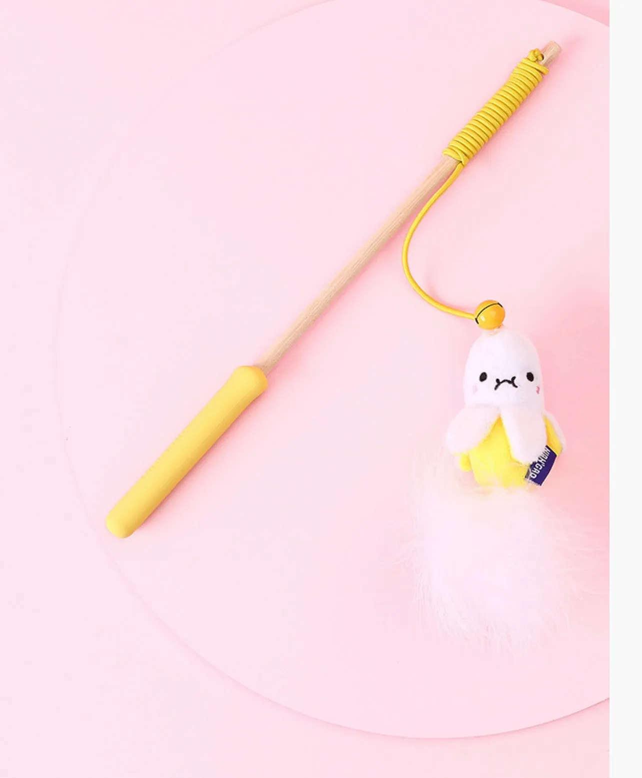 Cat Toy Wood Wand Teaser with feather and Mini Bell, Banana
