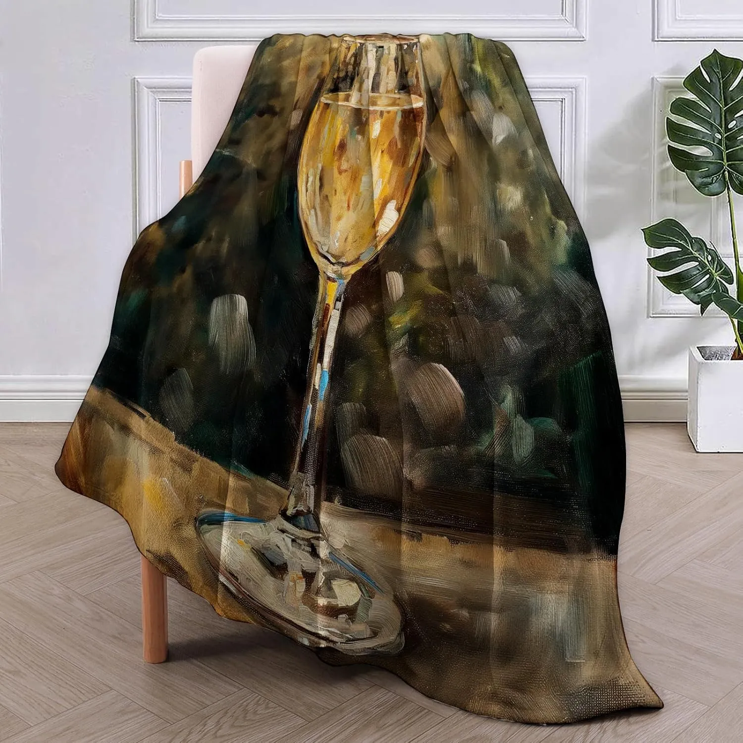 Champagne Glass Throw Blanket Gifts, Soft Cozy Fleece Blanket with Elegant Wine Glass Print, Lightweight Warm Blanket for Couch Bed Sofa, Perfect for Wine Lovers and Home Decor, 50x60 in