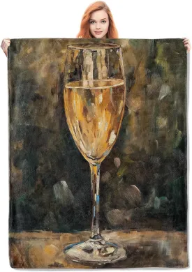 Champagne Glass Throw Blanket Gifts, Soft Cozy Fleece Blanket with Elegant Wine Glass Print, Lightweight Warm Blanket for Couch Bed Sofa, Perfect for Wine Lovers and Home Decor, 50x60 in
