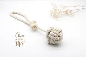 Chew-Me-Ups Natural Cotton Rope Dog Toy, Monkey Fist Knot Ball with Handle