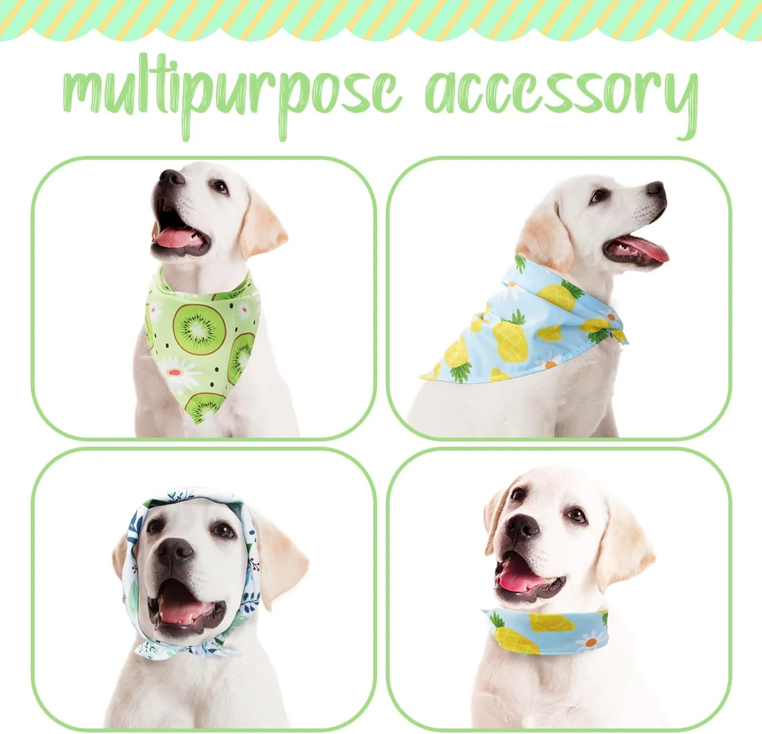 Dog Bandanas 3 Pack - Cute Fruit Dog Scarf Bibs Outfit, Costume for Dogs Boy Girl, Holiday Neckerchief Accessories for Small Medium Large Pet Cats, Summer, 24.4" x 18" x 18"