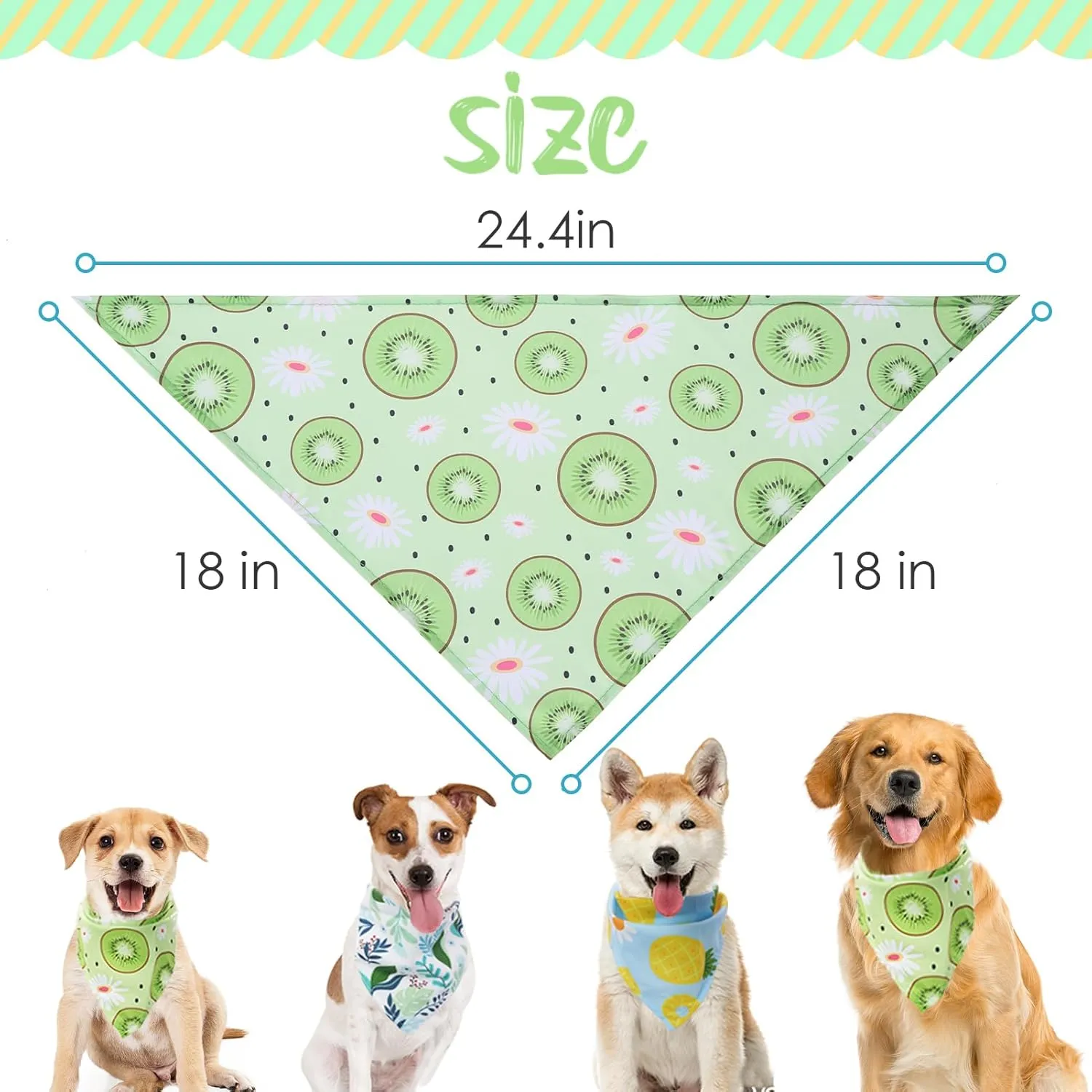 Dog Bandanas 3 Pack - Cute Fruit Dog Scarf Bibs Outfit, Costume for Dogs Boy Girl, Holiday Neckerchief Accessories for Small Medium Large Pet Cats, Summer, 24.4" x 18" x 18"