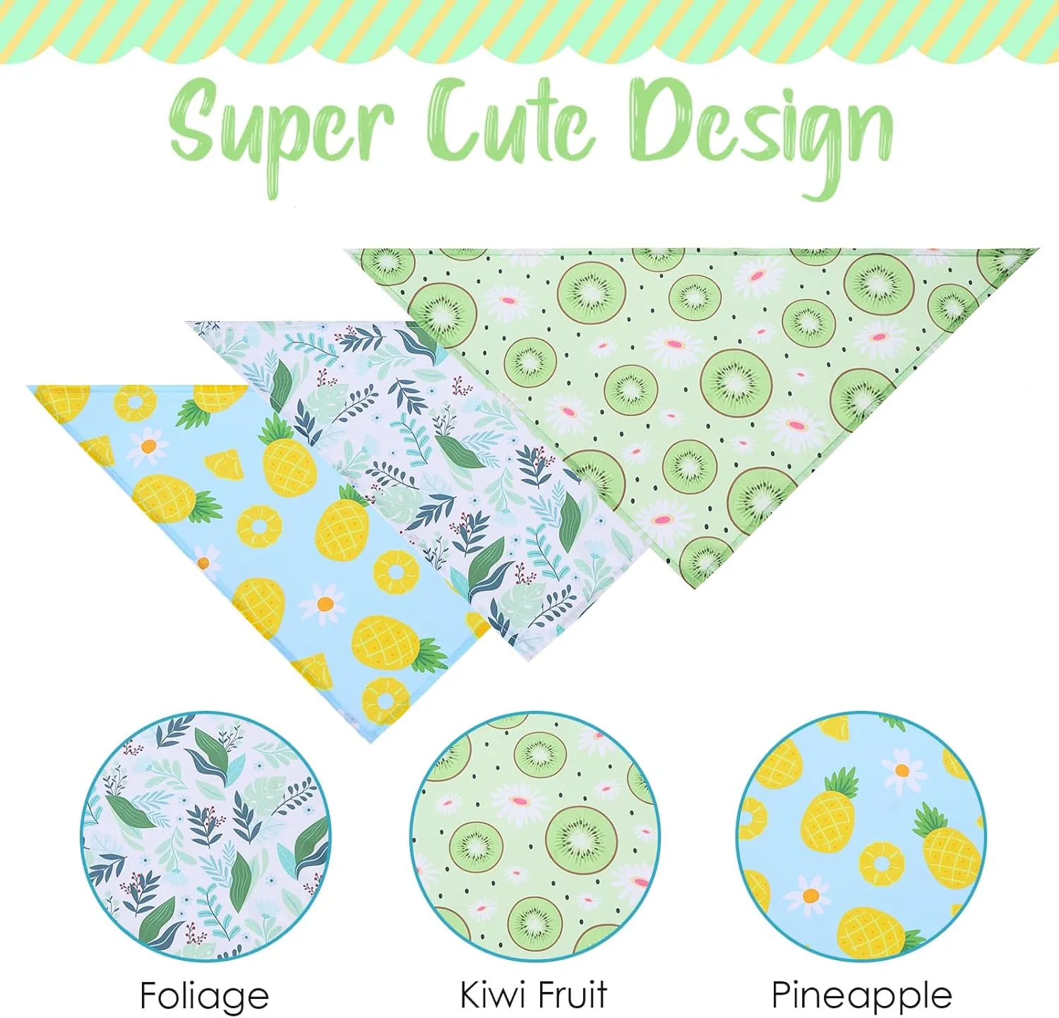 Dog Bandanas 3 Pack - Cute Fruit Dog Scarf Bibs Outfit, Costume for Dogs Boy Girl, Holiday Neckerchief Accessories for Small Medium Large Pet Cats, Summer, 24.4" x 18" x 18"