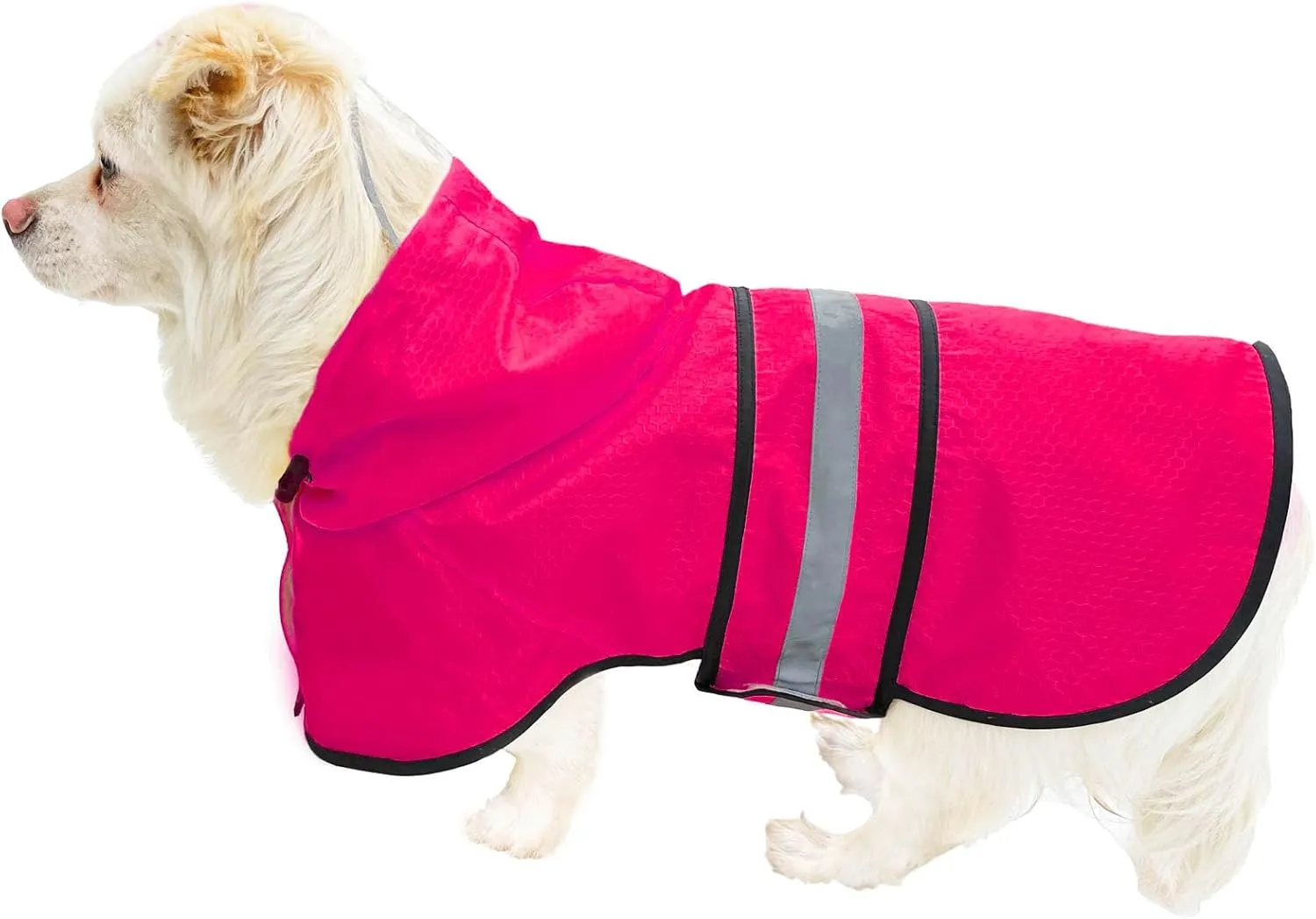 Dog Raincoat Waterproof Reflective Slicker - Lightweight Breathable Hooded Poncho Rain Coat Jacket with Adjustable Belly Strap and Leash Hole for Small Medium Large Dogs (Pink, X-Small)