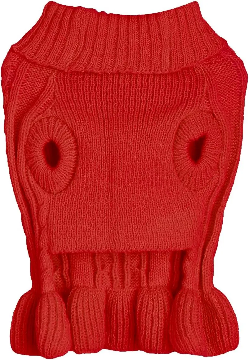 Dog Sweater, Cat Sweater - Cute Knitted Classic Cable Knitwear, Warm Pet Clothes Coat for Girls Dog Puppy Cat (Red, XX-Small)