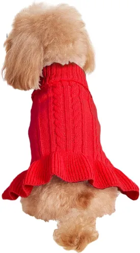 Dog Sweater, Cat Sweater - Cute Knitted Classic Cable Knitwear, Warm Pet Clothes Coat for Girls Dog Puppy Cat (Red, XX-Small)