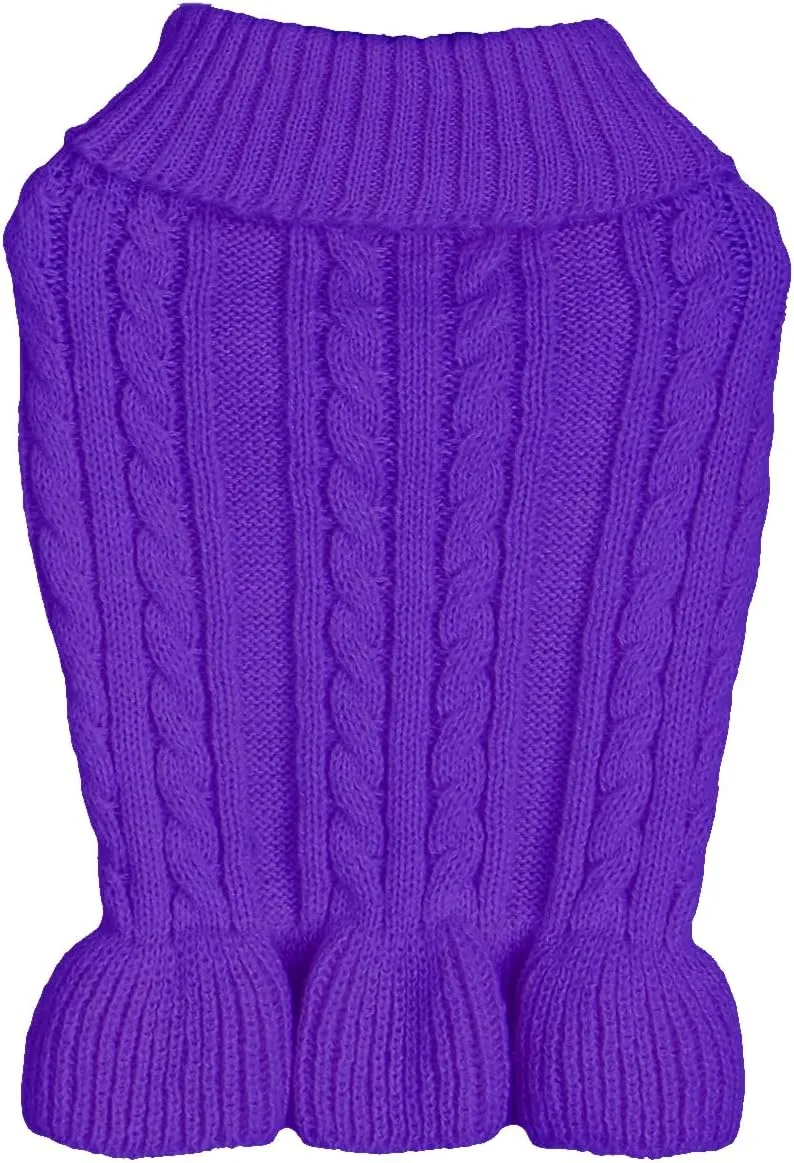 Dog Sweater, Dog Dress for Small Dogs Pet Sweaters Cold Weather Cable Knitwear, Cute Knitted Classic Cat Sweater Warm Dog Clothes Coat for Girls Dog Puppy Cat (Purple, XX-Small)