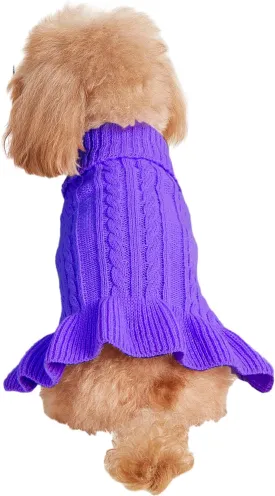 Dog Sweater, Dog Dress for Small Dogs Pet Sweaters Cold Weather Cable Knitwear, Cute Knitted Classic Cat Sweater Warm Dog Clothes Coat for Girls Dog Puppy Cat (Purple, XX-Small)