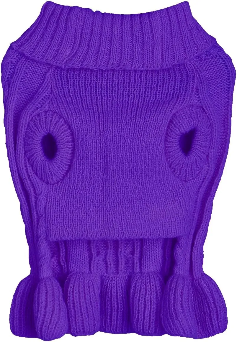 Dog Sweater, Dog Dress for Small Dogs Pet Sweaters Cold Weather Cable Knitwear, Cute Knitted Classic Cat Sweater Warm Dog Clothes Coat for Girls Dog Puppy Cat (Purple, XX-Small)